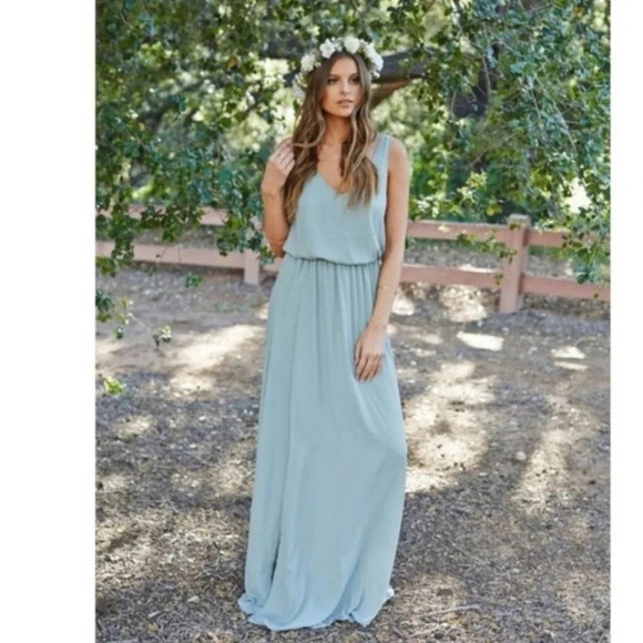 Show Me Your Mumu Kendall Maxi Dress in Silver Sage Crisp Bridal size XL NEW - Picture 3 of 9